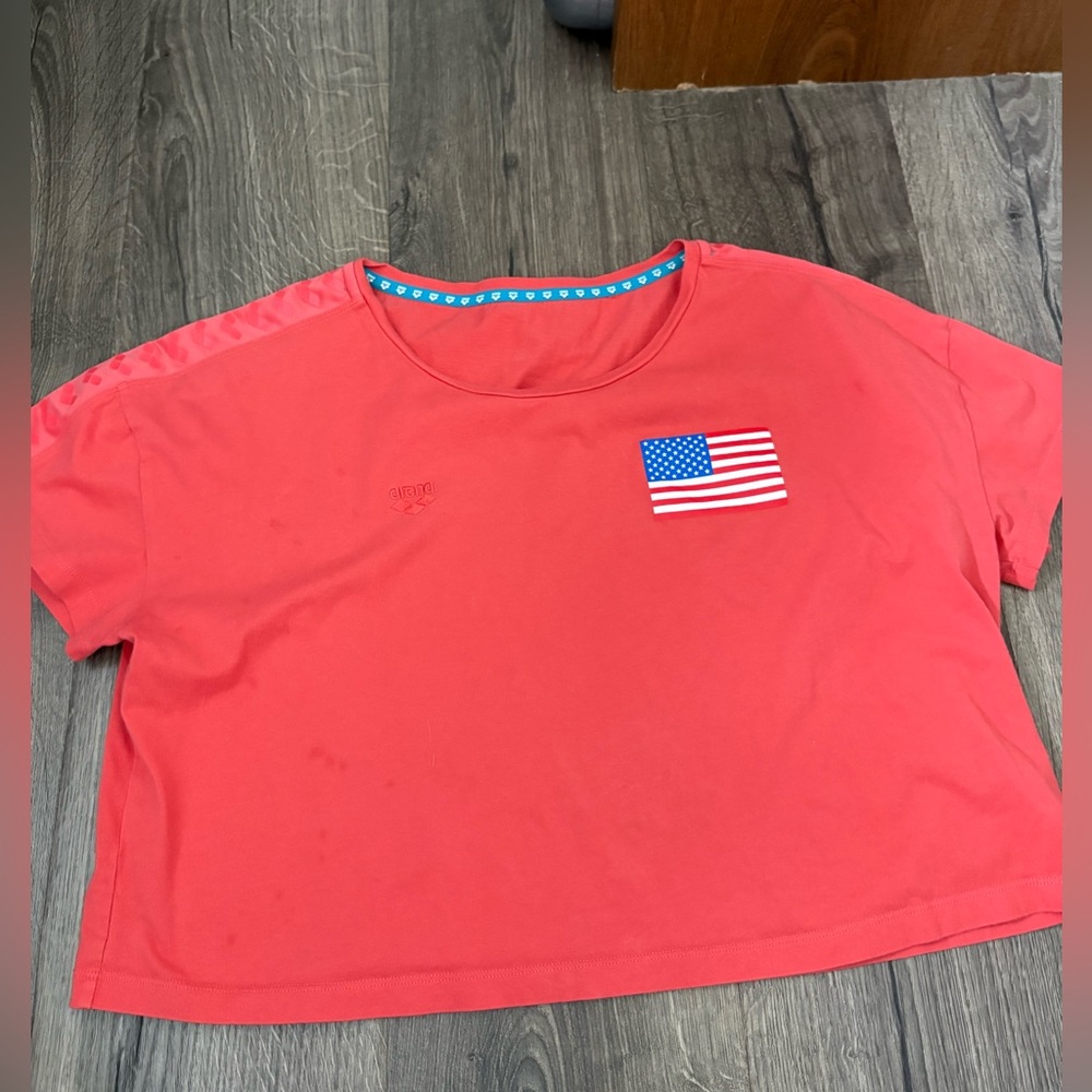 Red Crop Top with Flag Patch